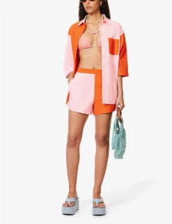 It's Now Cool Vacay Colour-blocked Mid-rise Cotton Shorts -Sweaty Bety Clothing Shop R04165805 CANDY ALT01