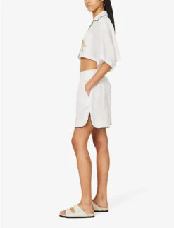 Palm Angels Branded Relaxed-fit Linen Shorts -Sweaty Bety Clothing Shop R04166265 OFFWHITEBEIGE ALT01