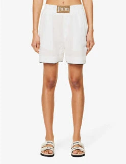 Palm Angels Branded Relaxed-fit Linen Shorts -Sweaty Bety Clothing Shop R04166265 OFFWHITEBEIGE ALT02