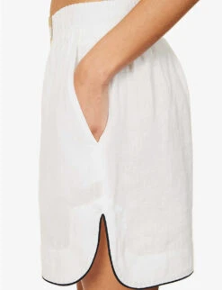 Palm Angels Branded Relaxed-fit Linen Shorts -Sweaty Bety Clothing Shop R04166265 OFFWHITEBEIGE ALT05