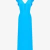 Frill-sleeve Split-hem Woven Maxi Dress