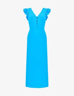 Frill-sleeve Split-hem Woven Maxi Dress
