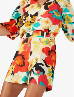 Floral-print High-rise Cotton Shorts -Sweaty Bety Clothing Shop R04166391 WHITEMULTI ALT02