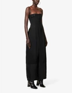 Strapless Patchwork Stretch-denim Midi Dress 10 Strapless Patchwork Stretch-denim Midi Dress -Sweaty Bety Clothing Shop R04167964 BLACK ALT02