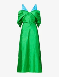 V-neck Short-sleeved Silk Midi Dress