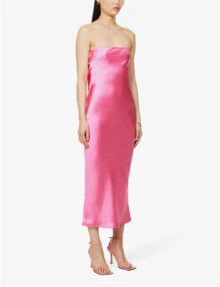 Exclusive Heather Strapless Satin Maxi Dress -Sweaty Bety Clothing Shop R04169537 FUCHSIA ALT02