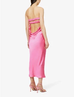 Exclusive Heather Strapless Satin Maxi Dress -Sweaty Bety Clothing Shop R04169537 FUCHSIA ALT03