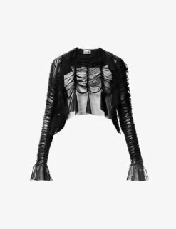 Ruffled Semi-sheer Stretch-woven Cardigan