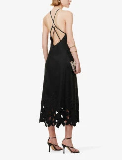 Simone Cut-out Halterneck Low-back Linen-blend Dress -Sweaty Bety Clothing Shop R04172385 BLACK ALT01