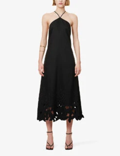 Simone Cut-out Halterneck Low-back Linen-blend Dress -Sweaty Bety Clothing Shop R04172385 BLACK ALT02