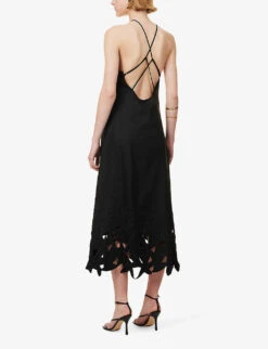 Simone Cut-out Halterneck Low-back Linen-blend Dress -Sweaty Bety Clothing Shop R04172385 BLACK ALT03