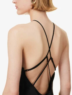 Simone Cut-out Halterneck Low-back Linen-blend Dress -Sweaty Bety Clothing Shop R04172385 BLACK ALT05