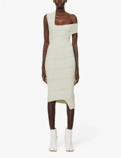 MM6 Maison Margiela Asymmetric Slim-fit Cotton And Alpaca-blend Knitted Midi Dress 9 MM6 Maison Margiela Asymmetric Slim-fit Cotton And Alpaca-blend Knitted Midi Dress -Sweaty Bety Clothing Shop R04172521 GREY ALT02