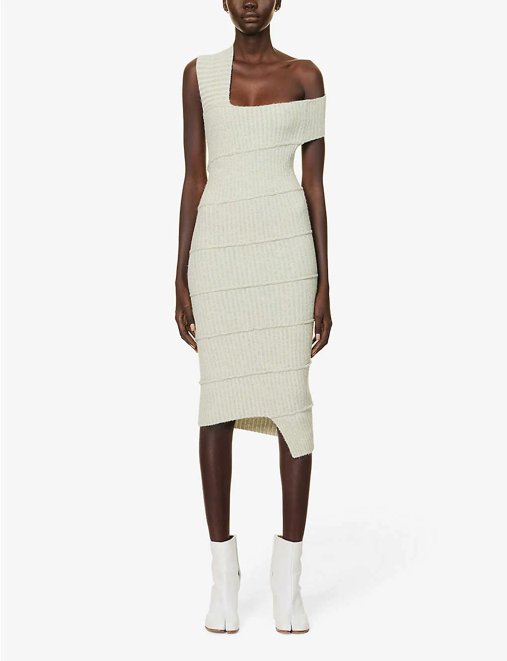 MM6 Maison Margiela Asymmetric Slim-fit Cotton And Alpaca-blend Knitted Midi Dress 5 MM6 Maison Margiela Asymmetric Slim-fit Cotton And Alpaca-blend Knitted Midi Dress - Image 3