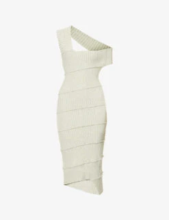 MM6 Maison Margiela Asymmetric Slim-fit Cotton And Alpaca-blend Knitted Midi Dress