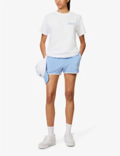 Sporty & Rich X Prince Brand-embroidered Cotton Shorts -Sweaty Bety Clothing Shop R04173088 BLUEWHITE ALT01