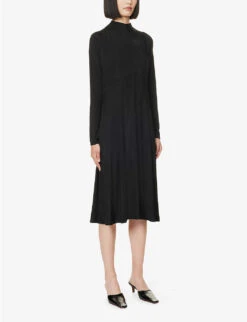 Jil Sander High-neck Flared-skirt Stretch-woven Midi Dress 9 Jil Sander High-neck Flared-skirt Stretch-woven Midi Dress -Sweaty Bety Clothing Shop R04173096 1 ALT02