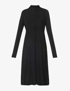 Jil Sander High-neck Flared-skirt Stretch-woven Midi Dress