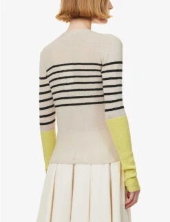 Striped Purl-knit Recycled-cashmere And Organic-cotton Blend Cardigan -Sweaty Bety Clothing Shop R04173379 CREMALEMONICE ALT03