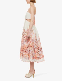 Zimmermann Devi Floral-print Flared-hem Linen Midi Dress -Sweaty Bety Clothing Shop R04174594 CREAMFLORAL ALT01