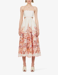 Zimmermann Devi Floral-print Flared-hem Linen Midi Dress -Sweaty Bety Clothing Shop R04174594 CREAMFLORAL ALT02