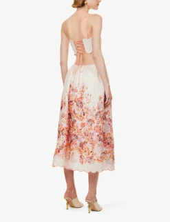 Zimmermann Devi Floral-print Flared-hem Linen Midi Dress -Sweaty Bety Clothing Shop R04174594 CREAMFLORAL ALT03
