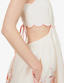 Zimmermann Devi Floral-print Flared-hem Linen Midi Dress -Sweaty Bety Clothing Shop R04174594 CREAMFLORAL ALT05