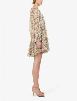 Zimmermann Chintz Floral-print Flared-hem Regular-fit Woven Mini Dress -Sweaty Bety Clothing Shop R04174628 IVORYDAISYFLORAL ALT02