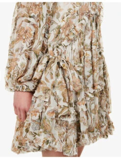 Zimmermann Chintz Floral-print Flared-hem Regular-fit Woven Mini Dress -Sweaty Bety Clothing Shop R04174628 IVORYDAISYFLORAL ALT04