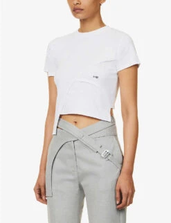 Deconstructed Asymmetric-hem Stretch-cotton Top -Sweaty Bety Clothing Shop R04174798 WHITE ALT02