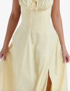 Carmen Gathered-cup Stretch Cotton-blend Midi Dress -Sweaty Bety Clothing Shop R04179414 BUTTERCUP ALT04