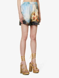 Roberto Cavalli Graphic-print Mid-rise Silk Shorts -Sweaty Bety Clothing Shop R04179645 MULTICOLOUR ALT02