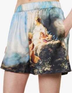 Roberto Cavalli Graphic-print Mid-rise Silk Shorts -Sweaty Bety Clothing Shop R04179645 MULTICOLOUR ALT04