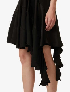 Victoria Beckham Scalloped-trim Asymmetric-hem Woven Midi Dress 13 Victoria Beckham Scalloped-trim Asymmetric-hem Woven Midi Dress -Sweaty Bety Clothing Shop R04180538 BLACK ALT05