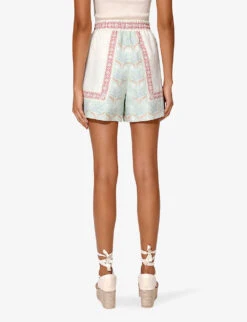 By Malina Minerva Abstract-print Linen-blend Shorts -Sweaty Bety Clothing Shop R04180786 PASTELPALM ALT03