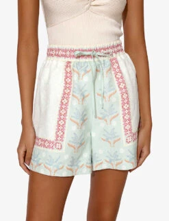 By Malina Minerva Abstract-print Linen-blend Shorts -Sweaty Bety Clothing Shop R04180786 PASTELPALM ALT04