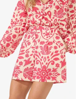 Paisley Graphic-pattern High-rise Cotton Shorts -Sweaty Bety Clothing Shop R04181101 CORAL ALT02