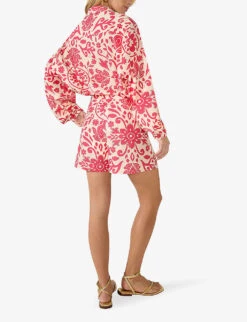 Paisley Graphic-pattern High-rise Cotton Shorts -Sweaty Bety Clothing Shop R04181101 CORAL ALT03