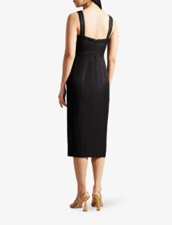 Ted Baker Janiise Lace-insert Square-neck Woven Midi Dress -Sweaty Bety Clothing Shop R04181241 BLACK ALT02