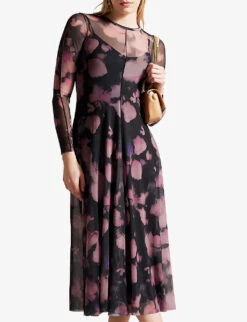 Ted Baker Samiyah Graphic-print Long-sleeve Mesh Midi Dress 8 Ted Baker Samiyah Graphic-print Long-sleeve Mesh Midi Dress -Sweaty Bety Clothing Shop R04181249 BLACK ALT02