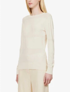 Toteme Striped Long-sleeved Organic Cotton And Cashmere-blend Knitted Top -Sweaty Bety Clothing Shop R04183214 BUTTERCREAM ALT02
