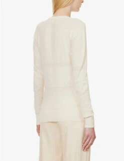 Toteme Striped Long-sleeved Organic Cotton And Cashmere-blend Knitted Top -Sweaty Bety Clothing Shop R04183214 BUTTERCREAM ALT03