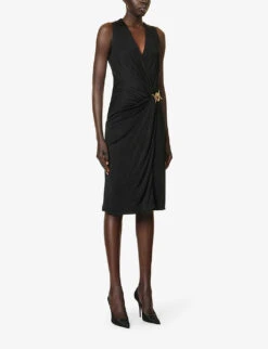 Versace Medusa Clasp-fastened Slim-fit Jersey Midi Dress -Sweaty Bety Clothing Shop R04185116 BLACK ALT02