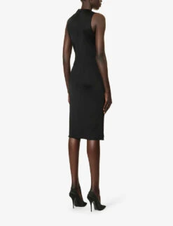 Versace Medusa Clasp-fastened Slim-fit Jersey Midi Dress -Sweaty Bety Clothing Shop R04185116 BLACK ALT03