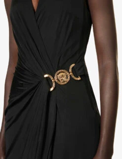 Versace Medusa Clasp-fastened Slim-fit Jersey Midi Dress -Sweaty Bety Clothing Shop R04185116 BLACK ALT04