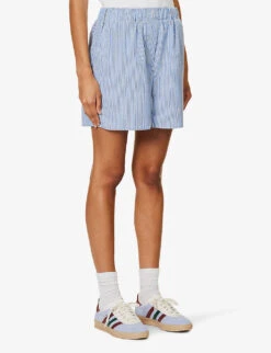 Lui Striped Woven Shorts -Sweaty Bety Clothing Shop R04186459 LIGHTBLUEBLACKSTRIPE ALT02