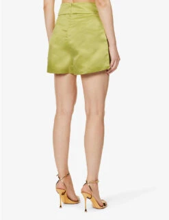 Chain-detail High-rise Satin Shorts -Sweaty Bety Clothing Shop R04186757 GREEN ALT03
