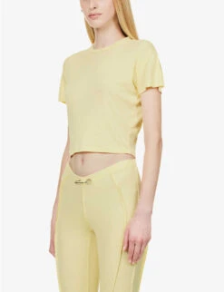 Cropped Short-sleeve Cotton And Hemp-blend Top -Sweaty Bety Clothing Shop R04186821 YELLOW ALT02