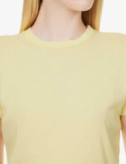 Cropped Short-sleeve Cotton And Hemp-blend Top -Sweaty Bety Clothing Shop R04186821 YELLOW ALT04