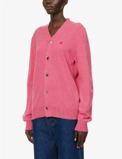Comme Des Garçons Play Heart-embroidered Regular-fit Wool Cardigan -Sweaty Bety Clothing Shop R04186987 PINK ALT02